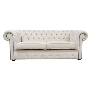 Chesterfield Handmade 3 Seater Sofa Settee Pimlico Cream Fabric In Classic Style