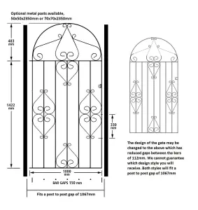 CLEVE Metal Scroll Tall Bow Top Garden Gate 1067mm GAP x 1905mm High CBZP44