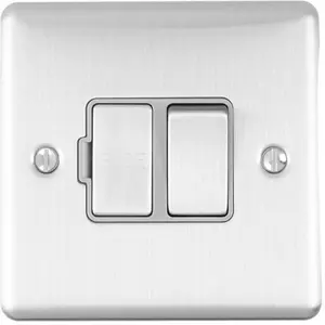 2 PACK 13A DP Switched Fuse Spur SATIN STEEL & Grey Mains Isolation Wall Plate