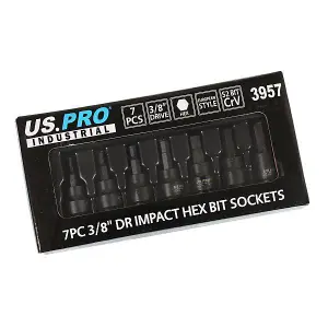 US PRO INDUSTRIAL 7PC 3/8" DR Impact Hex Bit Socket Set H3 - H10 3957