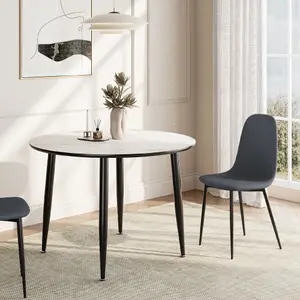 VonHaus Dining Chairs Set of 6, Charcoal Blue Kitchen Chairs with Black Metal Legs, Cord Effect Chairs for Dining