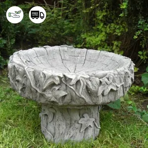 Cute Stone Cast Log Design Birdbath