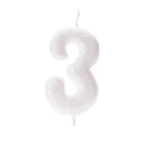 Anniversary House Iridescent Glitter 3rd Birthday Candle & Cake Topper White (One Size)