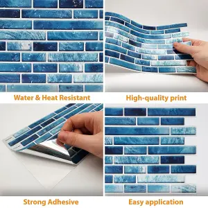 Walplus Mother Pearl Turquoise Jewel Long Mosaic Wall Tile 2D Tile Stickers Multipack 60Pcs