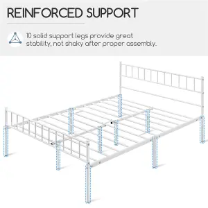 Yaheetech White 5ft King Metal Bed Frame with Slatted Headboard and Footboard