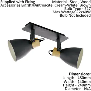 Flush Ceiling Light Colour Anthracite Cream White Brown Shade Bulb E27 2x40W