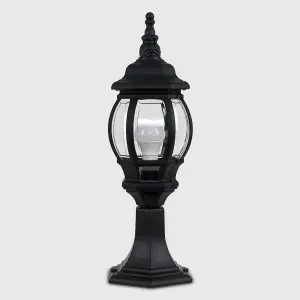 ValueLights Windsor Modern Black IP44 Rated Outdoor Garden Lantern Style Lamp Post Pillar Light