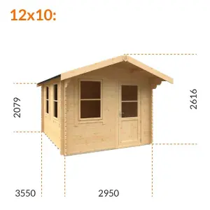 12ft x 10ft (3550mm x 2950mm) Horsforth "The Augusta" 28mm Log Cabin With 3 Opening Windows