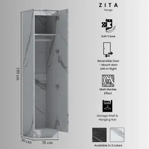 ZITA - 2 Door Plain Wardrobe + 1 Door Plain Wardrobe in Matt White Marble Effect