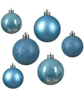 60 Sugar Blue Baubles Assorted Shatterproof Christmas Tree Hanging Decs