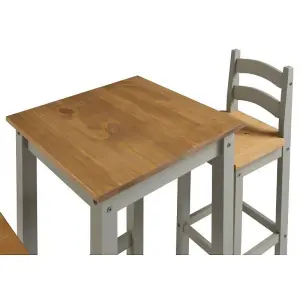 Corona Grey Wax Bistro Table and 2 Barstools Kitchen Dining Set Solid Pine with Mexican Styling