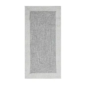 Outdoor Garden Patio Water Resistant Braided Faux Jute Round Carpet Rug Mat Light Grey - 80cm x 150cm