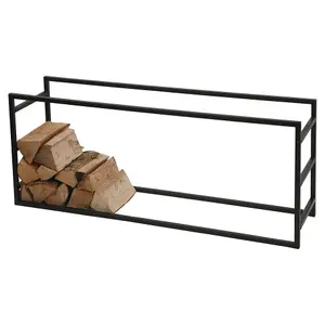 URBNLIVING 100cm Width Large Horizontal Black Firewood Log Rack Storage Shelf Heavy Duty Steel Metal Holder Outdoor Store