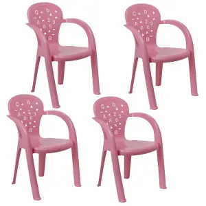 URBNLIVING 50cm Height 4 Pcs Pink Coloured Stackable Plastic Chairs for Kids Party Play Set