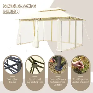 Costway 2-Tier Patio Gazebo Outdoor Canopy Shelter with Removable Netting Sidewall