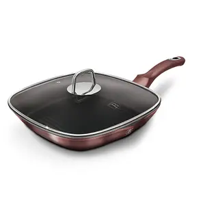 BERLINGER HAUS 28cm Square Grill Pan Frying Marble Non Stick Griddle Steak Rose Gold with Lid 2.1L