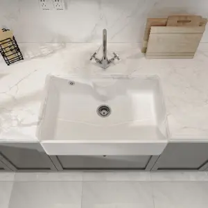 795mm - Single Bowl Butler Kitchen Sink - with Tap Ledge,  Overflow