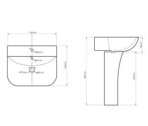 SunDaze Bathroom Cloakroom Full Pedestal 560mm Basin Compact Single Tap Hole Sink Washstand