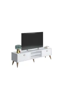 Vega TV Stand with 2 Shelves and 2 Cabinet, 152 x 35 x 40 cm TV Unit Table for TVs up to 65 inch, White