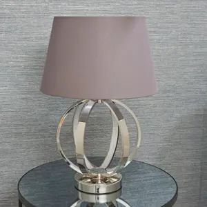 Table Lamp Bright Nickel & Charcoal Grey Cotton 40W E27 Bedside Light