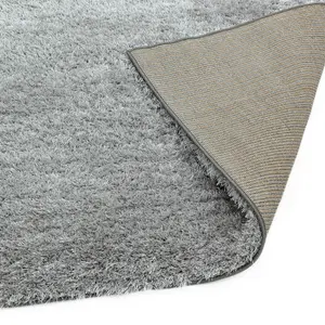 Silver Plain Luxurious Shaggy Modern Easy to Clean Rug for Living Room and Bedroom-200cm X 290cm