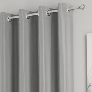 Enhanced Living Nightfall Plain Supersoft Grey Thermal Blockout Eyelet Curtains - 90 x 90 inch (229 x 229cm)