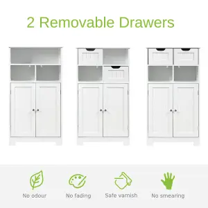 Costway Bathroom Floor Cabinet Wooden Kitchen Storage Cupboard w/ Adjustable Shelf & Doors