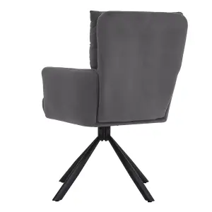 Grey Frosted Velvet Upholstered Swivel Chair Armchair with Metal Legs