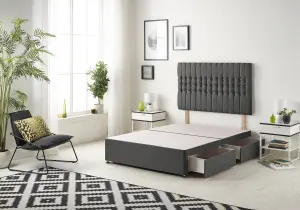 Somnior Galaxy Tweed Charcoal Divan Bed Base With 2 Drawers And Headboard - Small Double