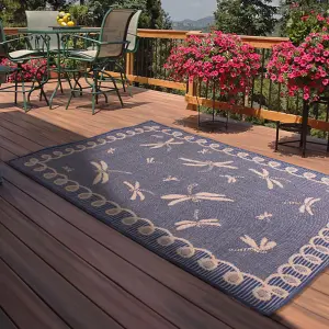 Blue Outdoor Rug, Animal Bordered Stain-Resistant Rug For Patio Decks Garden, 15mm Modern Outdoor Rug- 160cm (Circle)