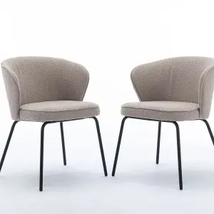 2 Pack, 018 Boucle Fabric Wing back Armchair Accent Chair Dining Chair with Black Powder Coating Metal Leg, Light Grey