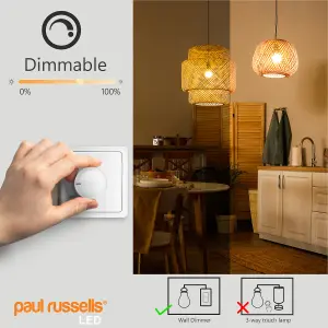 paul russells LED Filament Dimmable GLS Bulb, ES E27, 7W 806 Lumens, 60w Equivalent, 2700K Warm White, Pack of 3