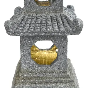 Grey Tiered Pagoda Resin Garden Fountain Water Feature LED Lighted with Solar Panel