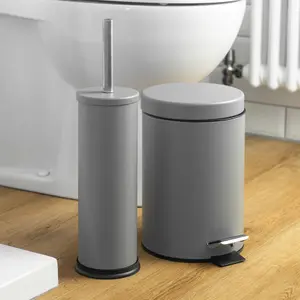 Harbour Housewares - Round Toilet Brush & Bin Set - Matt Grey