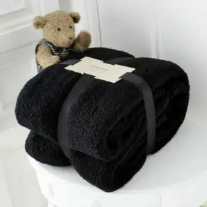 BLANKET THROW Teddy Bear Flannel Fleece Fluffy Fur Super Soft - Double 150 x 200 cm - Black