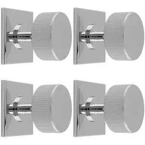 4 PACK - Reeded Radio Cabinet Door Knob & Matching Backplate - Polished Chrome 40 x 40mm