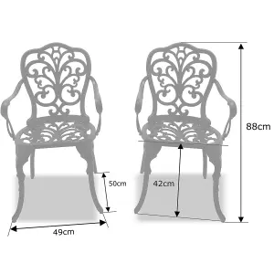 Homeology Bangui Grey 2-Large Garden and Patio Chairs with Armrests in Cast Aluminium