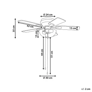 Ceiling Fan with Light Silver with Light Wood SIRAMA