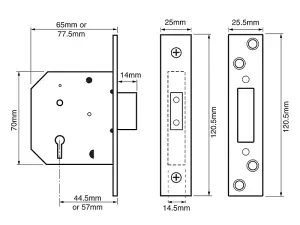 UNION 2101 5 Lever Mortice Deadlock Satin Chrome Finish 77.5mm 3in Box