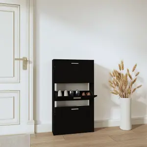 Berkfield Shoe Cabinet Black 59x17x108 cm Engineered Wood