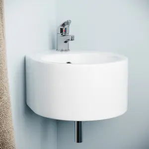 Nes Home 300mm Bathroom Wall Hung Cloakroom Ceramic Compact Corner Basin Sink