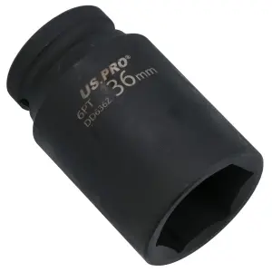 36mm Metric 3/4 Drive Double Deep Impact Socket 6 Sided Single Hex Thick Walled