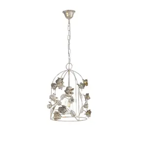 Luminosa Carolina Flower Design Wire Frame Pendant Ceiling Light, Ivory