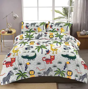 Animals Jungle Kid Bedding Duvet Cover Set Easy Care Multi Colour Animals Jungle Design Printed Bedding Set