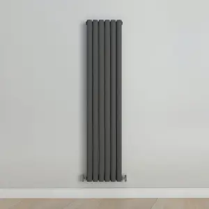 Vertical Anthracite Double Oval Panel Radiator (H)1600mm x (W)354mm, 5372 BTU.