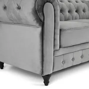 Velvet Chesterfield 2 Seater Sofa - Grey