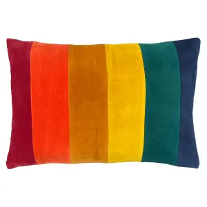 furn. Rainbow Striped Velvet Polyester Filled Cushion