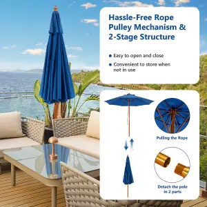 Costway 2.8M Pulley Lift Round Patio Umbrella Outdoor Garden Market Parasol Blue