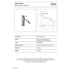 RAK Portofino Bidet Matt Black Modern Bidet Tap Solid Brass