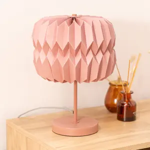 ValueLights Bett Pink Metal Table Lamp with Origami Paper Fold Lampshade Living Room Bedside Light - Bulb Included